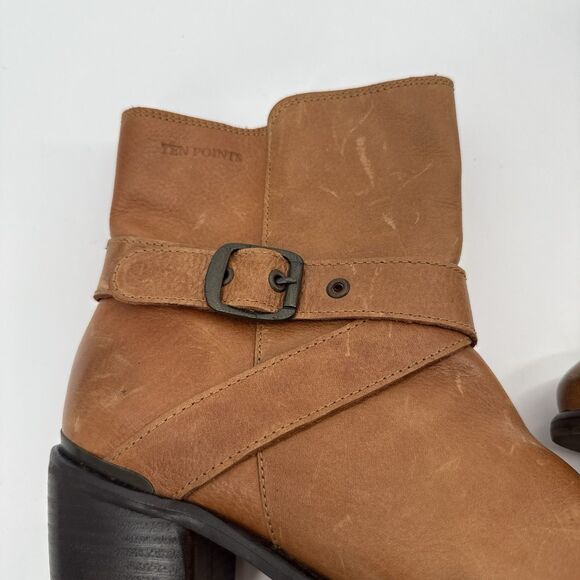 Ten Points Brown Tan Distressed Leather Ankle Boots Lined Size EU 40 - Picture 14 of 14
